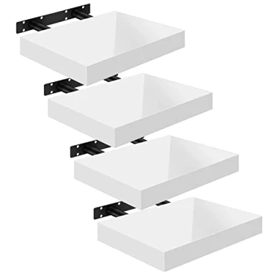 Abbildung von WOLTU Wandregal Volato Set von 4 Regalen Wandboard freischwebend Schweberegal CD DVD Regal Bücherregal Holz Board 25x22,9x3,8cm weiß RG9488ws