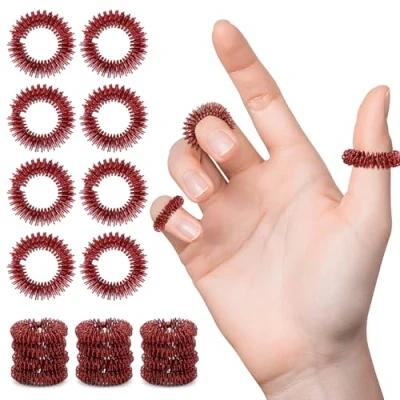 Abbildung von 20 Stück Akupressurringe Stachelige Sensorische Finger Massage Ring Fingermassagering, Geräuschlose Entspannende Massageringe für Fingerspitze der Erwachsene und Jugendliche (Rot)