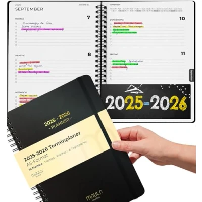 Abbildung von Kalender 2025 2026 A5 Terminkalender, Lehrerplaner, Schülerplaner, Uni Planer Wochenplaner Buchkalender Terminplaner, Notizbuch mit Buch Juli bis
