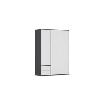 Abbildung von Rauch Möbel Nabila, Drehtürenschrank, Kleiderschrank, Kleiderschränke, Garderobe, 3 türig, 2 Schubladen, Push to Open, Farbe Weiß/Grau metallic, Schwarz, 140x194x53cm