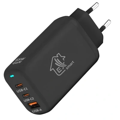 Abbildung von Extralink Schnellladegerät, 2X USB C Ladegerät A, 65W GaN, 240V Ladegerät, Netzteil C, mehrere Geräte gleichzeitig, effizientes, schnelles und sicheres Laden, Handy,Schnellladung