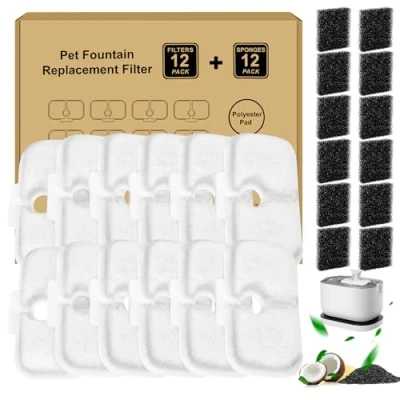 Abbildung von 12 Stück Katzenbrunnen Filter für Dockstream Trinkbrunnen Katze PLWF005, PLWF115, PLWF105, Kohlefilter Und Schaumfilter, 2 Monats Set Ersatzfilter Katzentrinkbrunnen