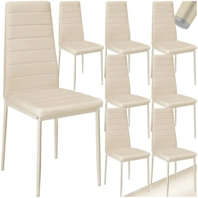 Abbildung von tectake® 8er Set eleganter ergonomischer Stuhl mit hoher Rückenlehne, Esszimmerstühle, Küchenstühle, Stühle für Esstisch, Esszimmer, Dining Table oder Vorzimmer Möbel gepolstert beige