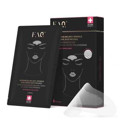 Abbildung von FAQ Microneedling Anti Falten Pflaster mit Hyaluronsäure für die Stirn Stirnfalten glätten Sofortige nicht invasive verjüngende Ergebnisse Perfekt unterwegs 3 Stk.