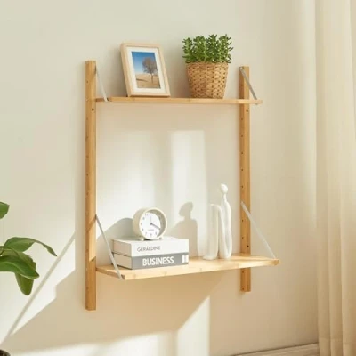 Abbildung von en.casa Wandregal, »Tingvoll« 2 Ablagen 85x65x25 cm Bambus
