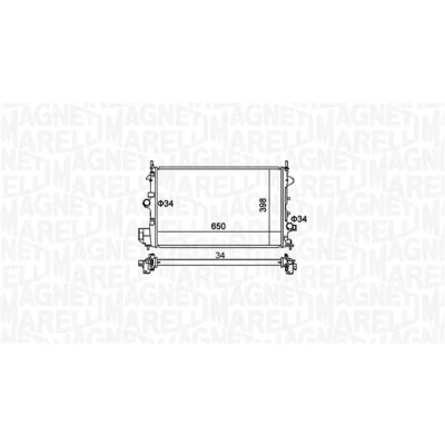 Abbildung von MAGNETI MARELLI 350213173700 Kühler, Motorkühlung 650 398 34 Kühlrippen mechanisch gefügt OPEL: Vectra C Caravan, CC, Signum CC