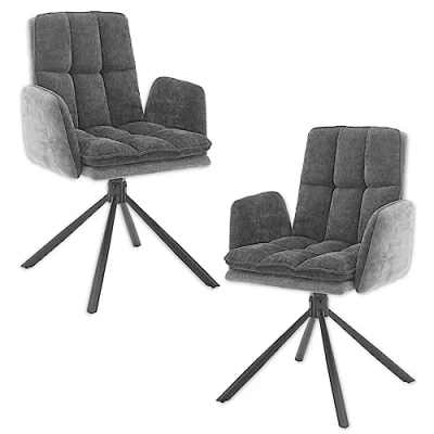 Abbildung von LIVIA Esszimmerstühle 2er Set mit schwarzem Metallgestell und Microfaser Bezug, Grau Bequeme Stühle für Esszimmer &amp; Wohnzimmer 60 x 90 67 cm (B/H/T)