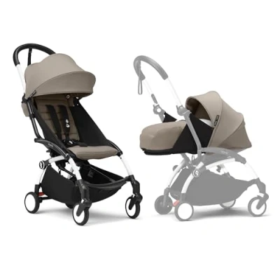 Abbildung von Stokke YOYO3 Kinderwagen mit Neugeborenen Set Enthält weißem Rahmen, YOYO 6 + Textilset (Taupe) &amp; 0