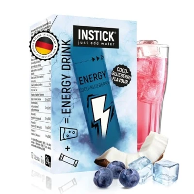 Abbildung von INSTICK Zuckerfreier Energydrink (Coco Blueberry) Kalorienarmes Energy Getränkepulver mit Koffein &amp; Vitaminen Instant Pulver für 12 x 0,25 L