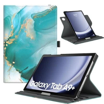 Abbildung von TiMOVO Drehbar Hülle Kompatibel mit Samsung Galaxy Tab A9+/A9 Plus 11 Zoll 2023 SM X210/X216/X218, 90 Grad Ständer Hülle, Auto Schlaf/Aufwach Schutzhülle für A9+ Tablet, Pfauenblau