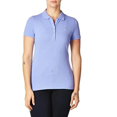 Abbildung von Nautica Damen Poloshirt mit 5 Knöpfen, kurzärmelig, atmungsaktiv, 100% Baumwolle Polohemd, Deep Peri, XX Large