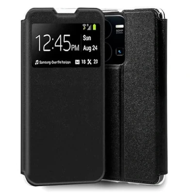 Abbildung von Cool Flip Cover Hülle für Vivo Y22S / Y35 Kunstleder Glatt Schwarz