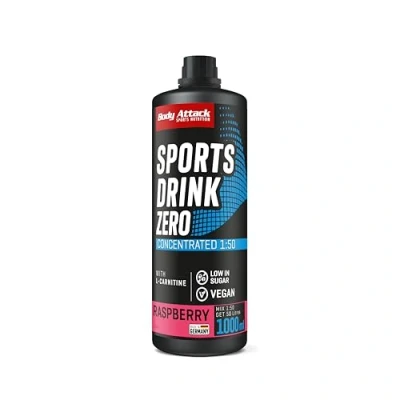 Abbildung von Body Attack Zero Sports Drink Himbeere 1000 ml / 200 Portionen Made in Germany Energy Konzentrat Veganer Sirup zuckerarm, fettarm Für Softdrinks mit Vitaminen &amp; Mineralstoffen