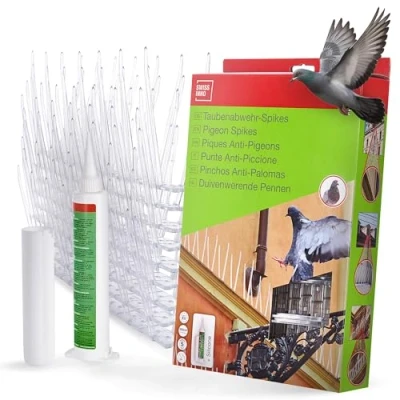 Abbildung von SWISSINNO Vogelabwehr Spikes Taubenabwehr 300cm Zaun der Vogelabschreckung deckt 3 X 33cm inkl. Silikontube Langzeitschutz zur sofortigen Montage UV beständig Tauben Abschreckung