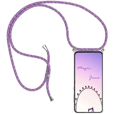 Abbildung von HongMan Handykette Handyhülle für Samsung Galaxy A50 / A30s A50s mit Band Transparent Handy Kette Hülle Kordel zum Umhängen Handyanhänger Halsband Lanyard Case Lila
