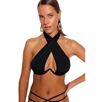 Abbildung von Trendyol Damen Bikinioberteil mit Drahtstrick Bademode, Schwarz, 44 DE