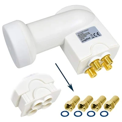 Abbildung von LogiSat Quad LNB 0,1 dB digital ► 4 Teilnehmer/TV/Receiver Direkt Anschluss Universal Full HD HDTV TV 3D 4K UHD PRO LINE + Kontakte Vergoldet Wetterschutz