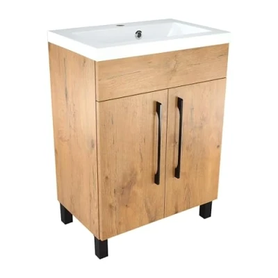 Abbildung von paplinskimoebel Vittoria60 Einbau Waschbecken mit stehendem Unterschrank in Eichenoptik, B59,8 x T38,8 H84,4 cm, Türen Soft Close System (Mineralguss)