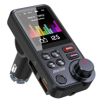 Abbildung von Bluetooth Adapter Auto, FM Transmitter Bloototh, Zigarettenanzünder Auto Player für Car Radio, UnterstüTzung QC3.0 USB LadegeräT, Bass Musik MP3 Freisprechanlage, 4.5 cm Led Display