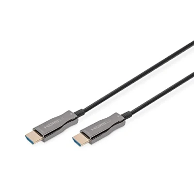 Abbildung von DIGITUS HDMI AOC Hybrid Glasfaserkabel 2.0b 30m Ultra HD 4k/60Hz Ethernet Kanal HDR ARC HDCP 2.2 kompatibel mit TV/Beamer/Monitor vergoldete Kontakte Schwarz