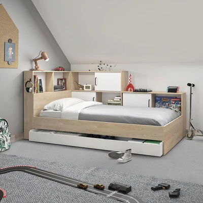 Abbildung von Gami Stauraumbett &quot;&quot;Erwan&quot;, BESTPREIS, viel Stauraum, Made in France, verschiedene Farben&quot;, (B/H/T ca. 220cmx104x120cm), mit großer Schublade, viele Regale und Ablagefächer