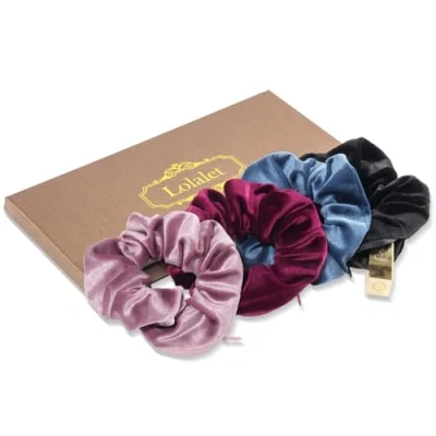 Abbildung von (4 Stück) Lolalet Haargummis Scrunchies mit Reißverschluss Tasche für Damen, Haargummi Weich Elastisch Damen Frauen Mädchen E