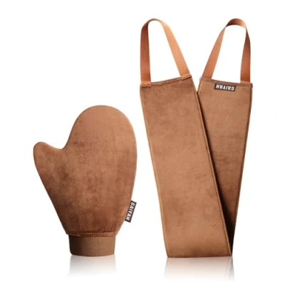 Abbildung von Selbstbräuner Handschuh und Rücken Applikator Bräunungshandschuh Self Tan für Tanning