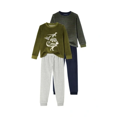 Abbildung von Vertbaudet Pyjama, Dinosaurier, aus Samt, Jungen, 2 Stück, Set Grün und Marineblau, 8 Jahre