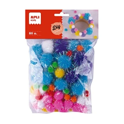 Abbildung von APLI Kids 19366 Beutel mit 80 Pompons Glitter, in verschiedenen Farben, Bastelmaterial