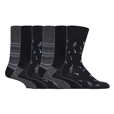 Abbildung von Gentle Grip 6er pack herren comfort ohne gummi bund mittellang business bunt socken in 35 farben (MGG546 Musical Notes)