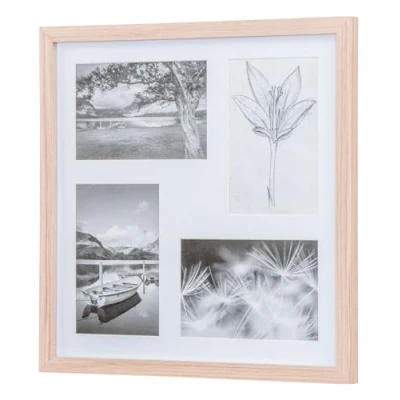 Abbildung von Levandeo® Bilderrahmen Collage, 4 Fotos 10x15 Ahorn Natur MDF Holz Fotorahmen
