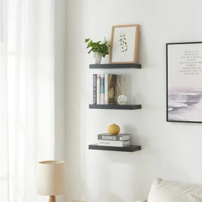 Abbildung von [en.casa] Wandregal 3er Set Stranda Regal Hängeregal Schweberegal 38 x 17 4 cm Wandboard Bilderleiste Regalbrett belastbar bis zu 5 kg Schwebendes Wandablage Schwarz