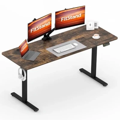 Abbildung von FitStand FQ1 160x60cm höhenverstellbarer Schreibtisch Electric Lift Desk mit Tischplatte, Stehpult, Computertisch Haken, Kindersicherung, Memory Funktion für Büro und Zuhause Dunkelbraun