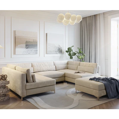 Abbildung von DELIFE Wohnlandschaft Elio, Cord Beige 300x185 cm mit Hocker
