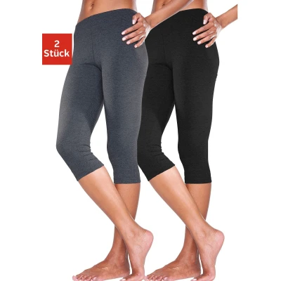Abbildung von Lascana 2 PACK Leggings Hosen anthrazitmeliert/schwarz, Damen, Größe: 52/54, Anthrazit meliert/schwarz