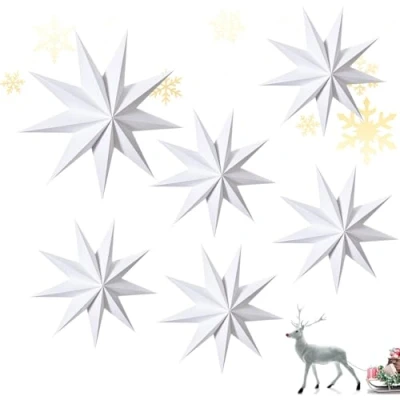 Abbildung von Kapokr 6 Stück Faltsterne Weihnachten 3D Papierstern Weiß 30cm Weihnachtssterne 9 Zackiger Papiersterne Hängende Sterne Deko für Weihnachts Weihnachtsbaum Hochzeit Party Dekoration