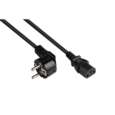Abbildung von Good Connections Netzkabel 1,5 m Schutzkontakt Stecker Typ E+F (CEE 7/7, gewinkelt) an C13 Kaltgerätebuchse (gerade) KUPFERLEITER CU 0,75 mm² KALTGERÄTE Kabel SCHWARZ
