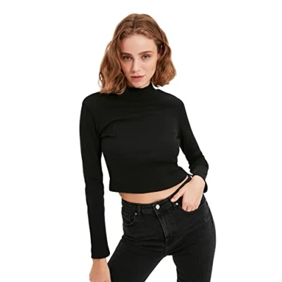 Abbildung von Trendyol Women&#039;s Stehkragen Unifarben Regular Bluse T Shirt, Black, S