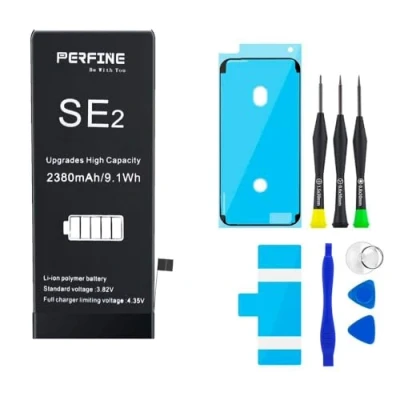 Abbildung von Perfine Akku für iPhone SE 2020, 2380mAh Ersatzakku Zweite Generation SE2 (Modell A2275, A2298, A2296) Kit Batterie mit Reparaturwerkzeug