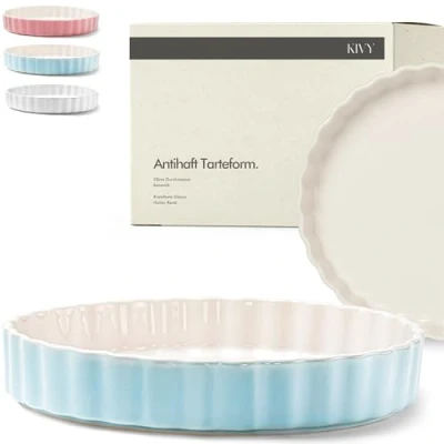Abbildung von KIVY Quicheform Keramik 28cm Antihaftbeschichtete Tarteform 28 cm rund Tarteformen &amp; Quicheformen Pie Form Quiche Backform Blau