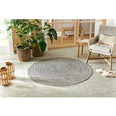Abbildung von Northrugs Trenzado In &amp; Outdoor Teppich Rund Wetterfest Pflegeleicht Handmade Look für Innen und Außen Gewebter Outdoorteppich Läufer Balkon, Terrasse, Wohnzimmer, Garten Melange, ø 150