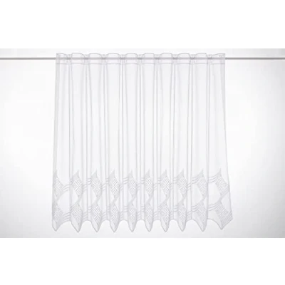 Abbildung von Gardinen Kranzusch Scheibengardine Effektdreher Stickerei 90 cm hoch weiß Wunschbreite frei wählbar durch gekaufte Menge in 15,5 Schritten Meterware