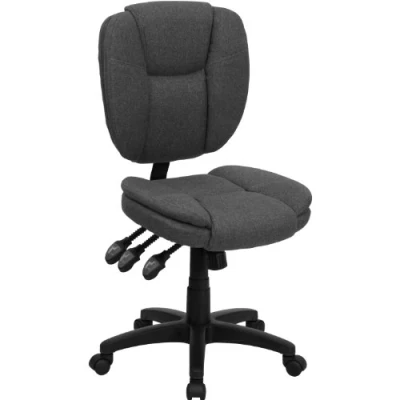Abbildung von Flash Furniture Caroline Bürostuhl mit mittlerer Rückenlehne, Stoff, multifunktional, drehbar, ergonomisch, Kissenpolsterung, Grau