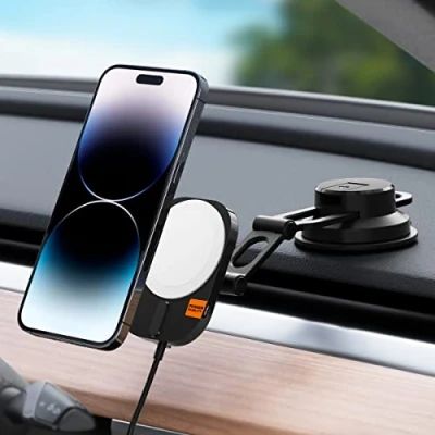 Abbildung von Spigen OneTap Pro 3 15W MagSafe Autohalterung mit Ladefunktion, Armaturenbrett Ladegerät, Kabelloses Auto Handyhalterung Kompatibel iPhone 16 15 14 13 12 Max Plus