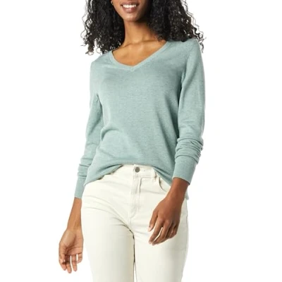 Abbildung von Amazon Essentials Damen Leichter, Langärmeliger Pullover Mit V Ausschnitt, Klassischer Schnitt (Erhältlich In Übergröße), Salbeigrün Meliert, L