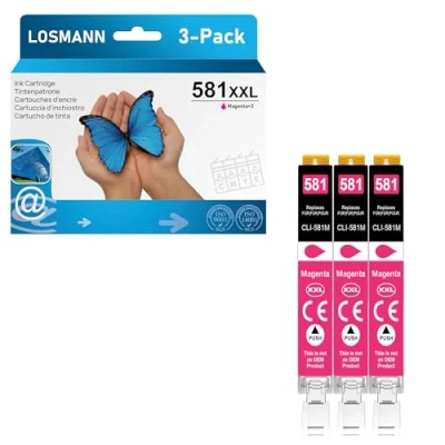 Abbildung von LOSMANN 3X Magenta Druckerpatronen Kompatibel für Canon CLI 581 XXL M Pixma TS6350 TS6150 TS8150 TS8250 TS6250 TS705 TS705a TS8151 TS6151 TS8152 TS8300 TS9150 TS9155 TS9550 TR7550 TR8550