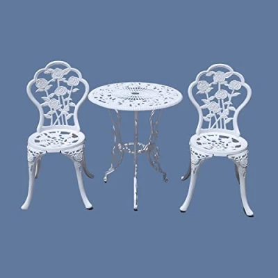 Abbildung von TangXiaoQi Outdoor Möbel Bistro Set mit Rose Muster 1 Tisch 2 Stühle für Garten Patio Veranda (Rose weiß)