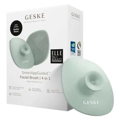 Abbildung von GESKE SmartAppGuided™ Facial Brush 4 in 1 Gesichtsreinigungsbürste mit Griff Weiche Bürste aus Silikon professionelle Gesichtsreinigung Gesichtsreinigungsgerät Hautreinigung