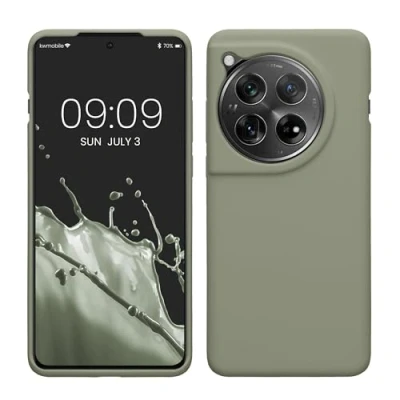 Abbildung von kwmobile Hülle kompatibel mit OnePlus 12 Silikon Handy Case Handyhülle weiche Oberfläche kabelloses Laden Graugrün