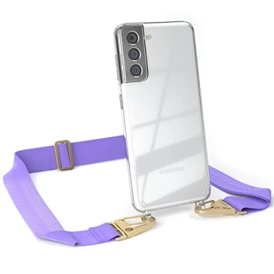Abbildung von EAZY CASE Hülle mit Band kompatibel Samsung Galaxy S21 5G Handyhülle Umhängeband für Silikonhülle Transparent Schutzhülle Handykette zum Umhängen Handykordel Smartphone Lila Gold